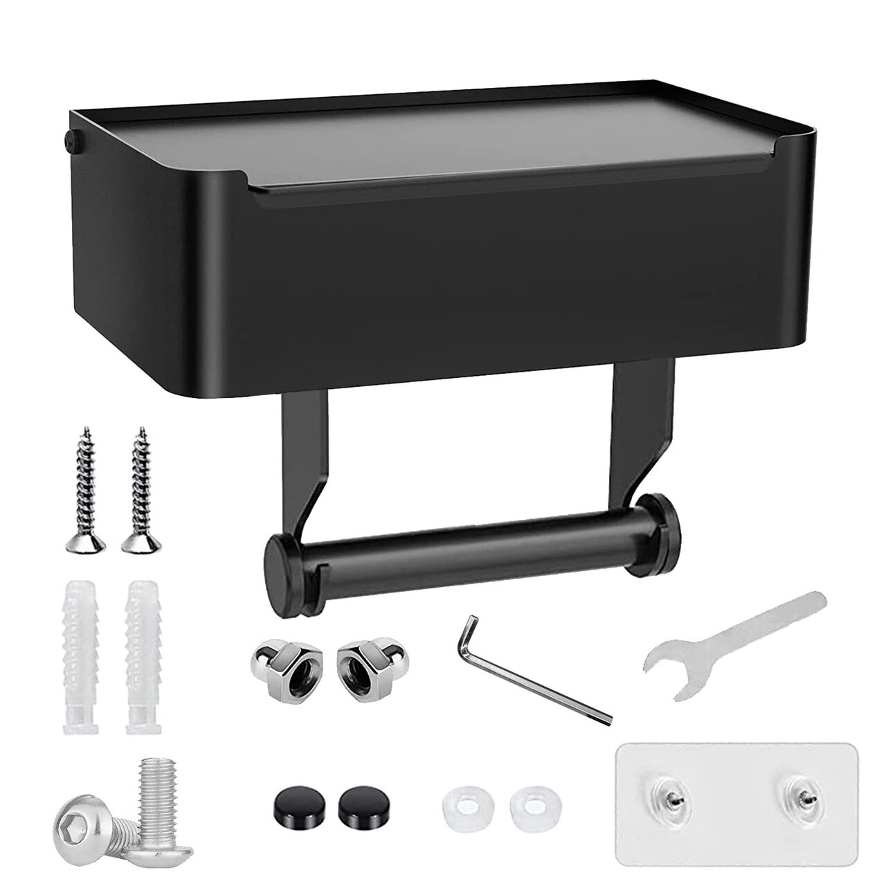 Global Phoenix Toilet Paper Holder with Flushable Wipes Dispenser Wall Mount Stainless Steel Matte Black Toilet Paper Holder with Shelf
